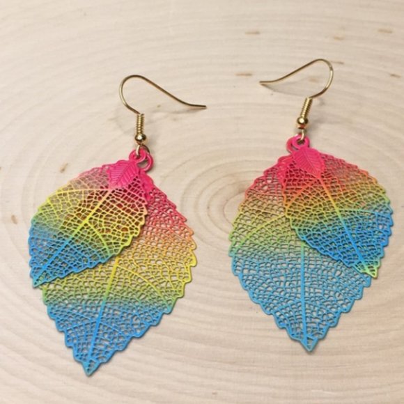 Double Rainbow Leaf Earrings PRICE IS FIRM - Picture 1 of 3